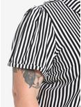 Black & White Pinstripe Bow Woven Button-Up Plus Size, BLACK-WHITE STRIPE, alternate