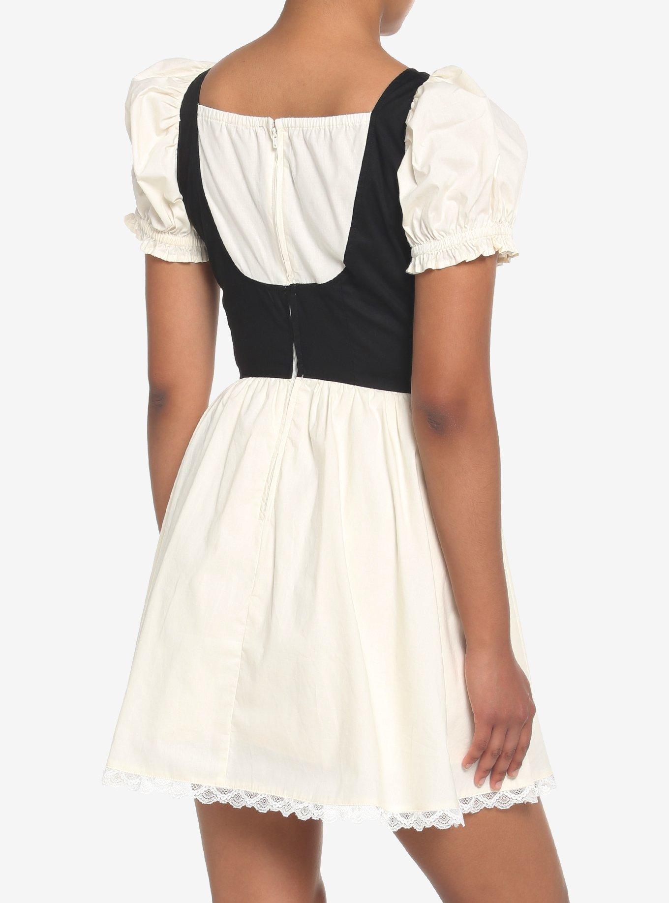 Ivory Lace Ruffle Corset Dress, BLACK-WHITE, alternate