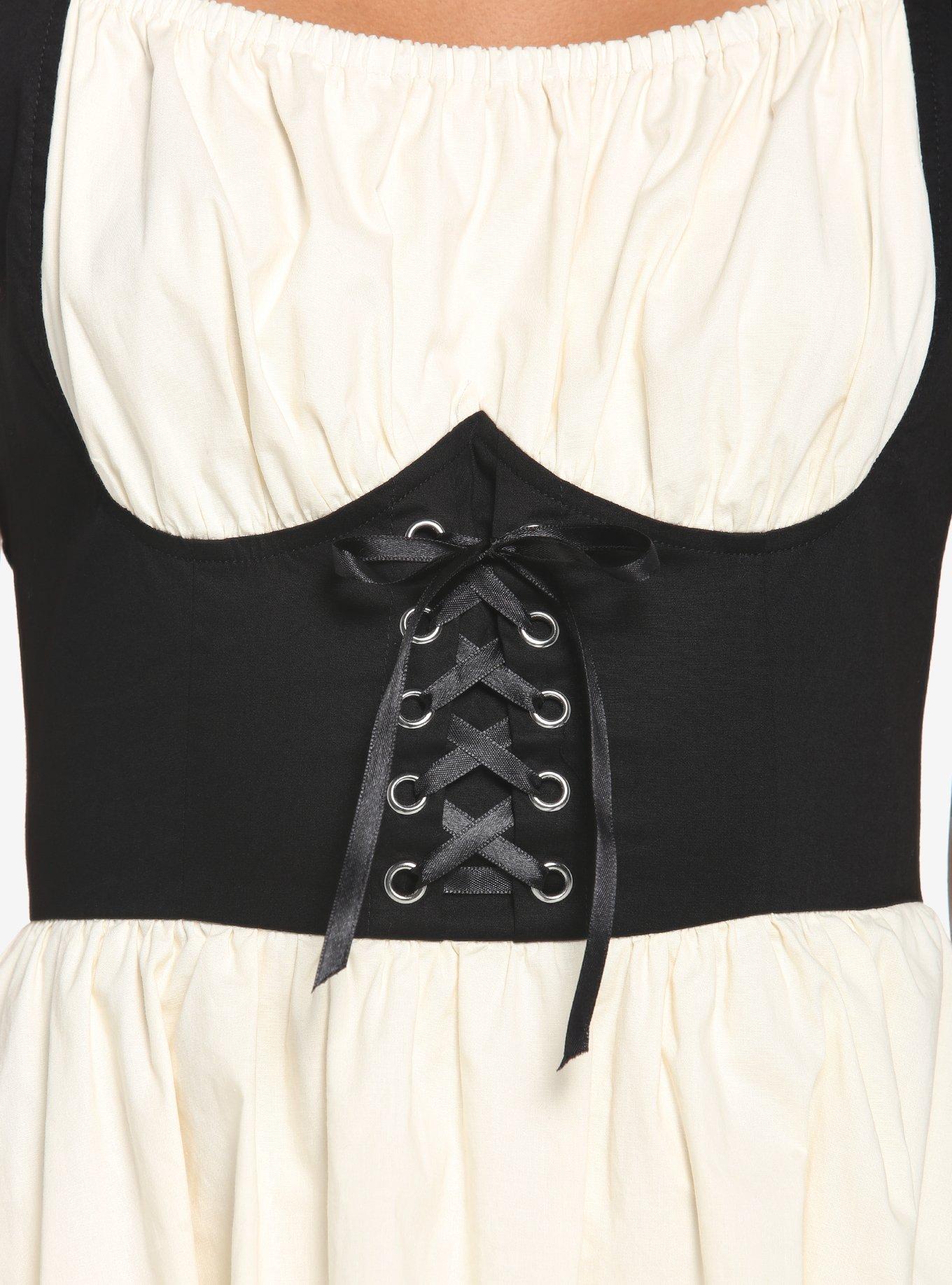 Ivory Lace Ruffle Corset Dress, BLACK-WHITE, alternate