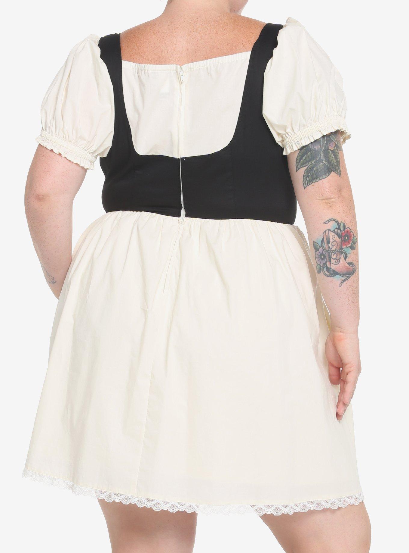 Ivory Lace Ruffle Corset Dress Plus Size, BLACK-WHITE, alternate