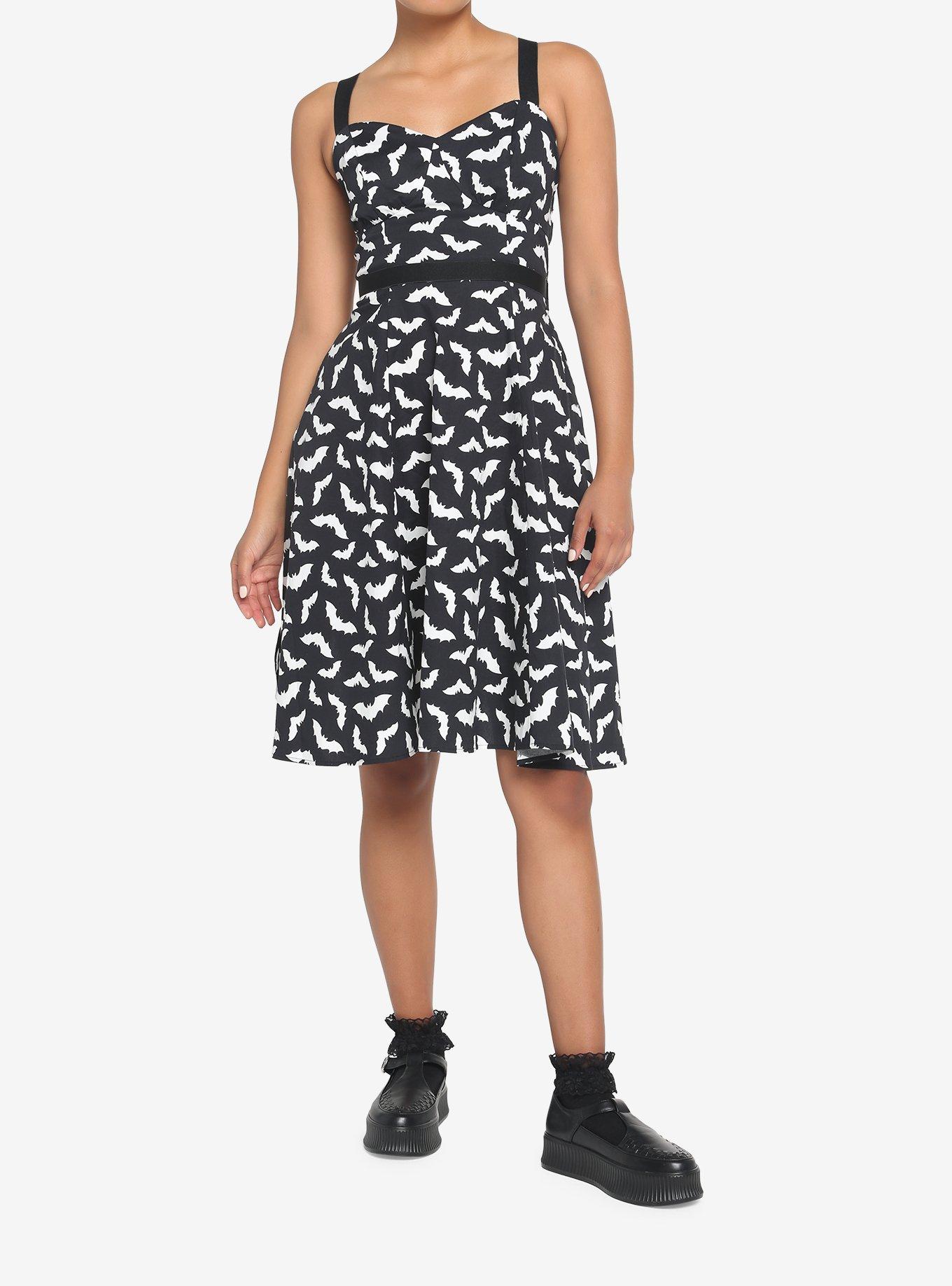 Bats Retro Dress, BLACK-WHITE, alternate