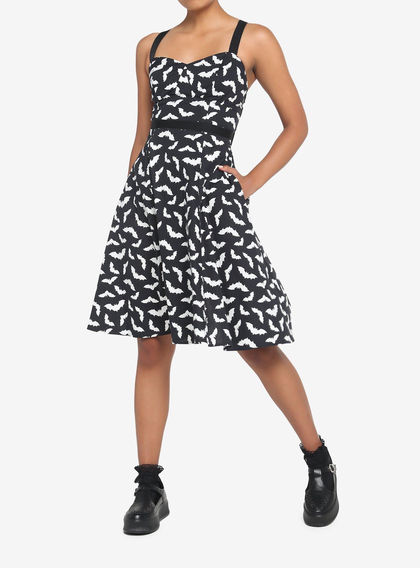 Bats Retro Dress, BLACK-WHITE, alternate