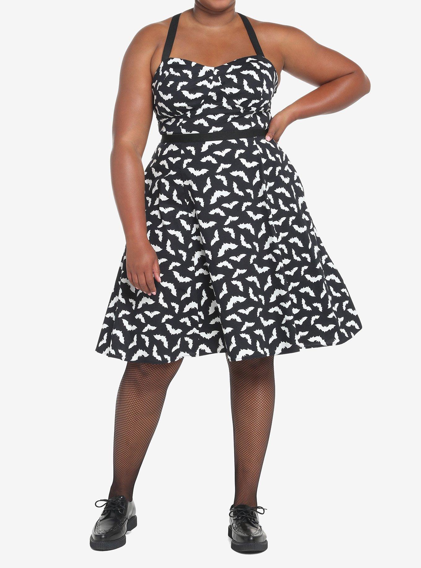Bats Retro Dress Plus Size, BLACK-WHITE, alternate