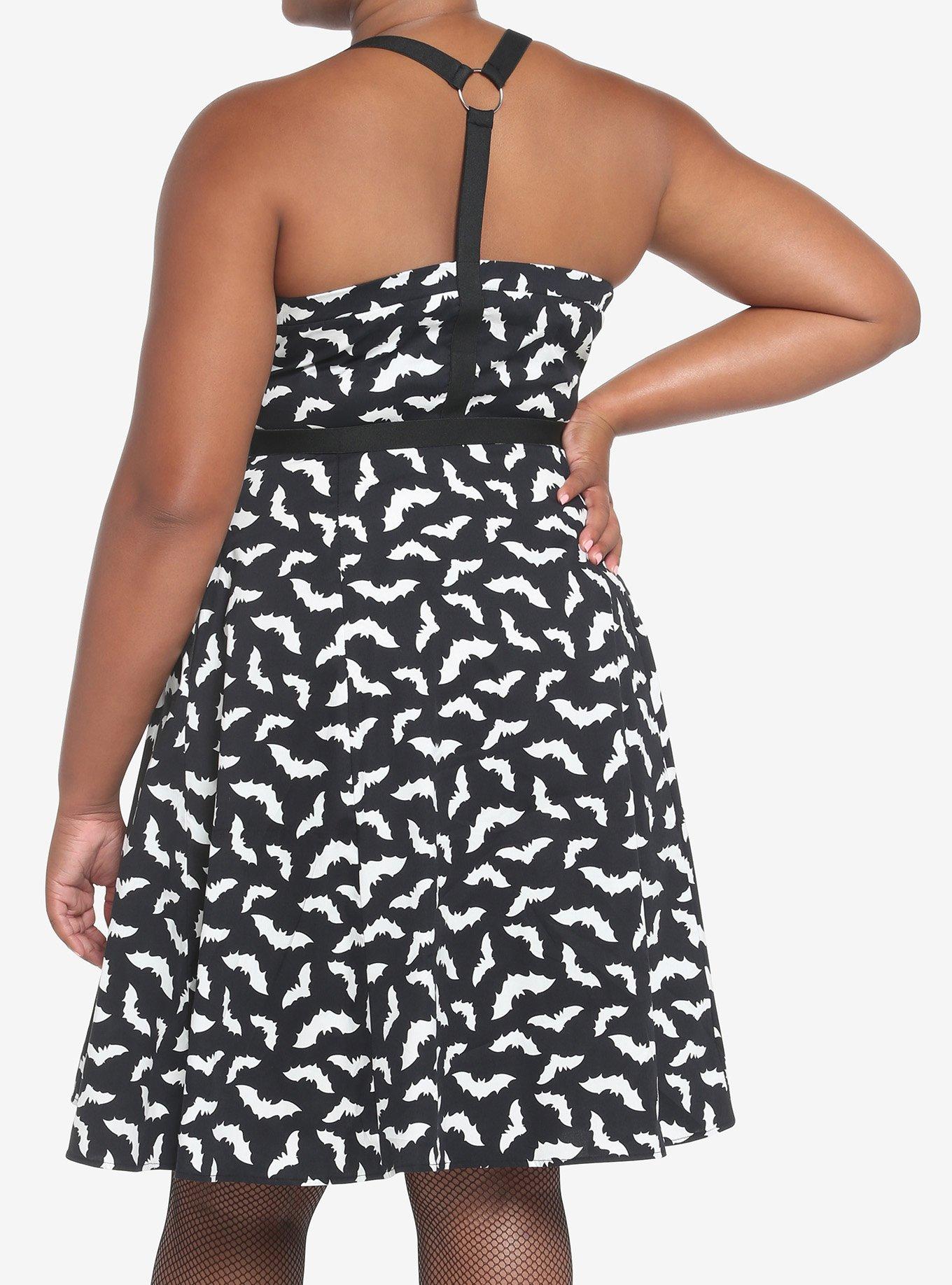 Bats Retro Dress Plus Size, BLACK-WHITE, alternate