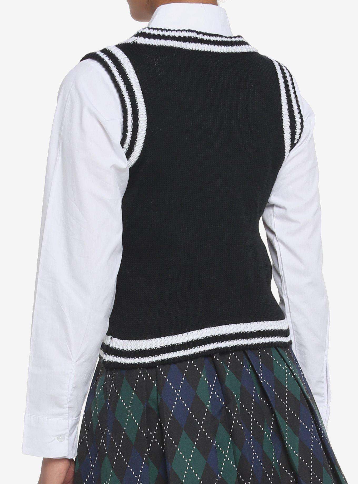 Black & White Twofer Sweater Vest & Long-Sleeve Button-Up, BLACK-WHITE, alternate
