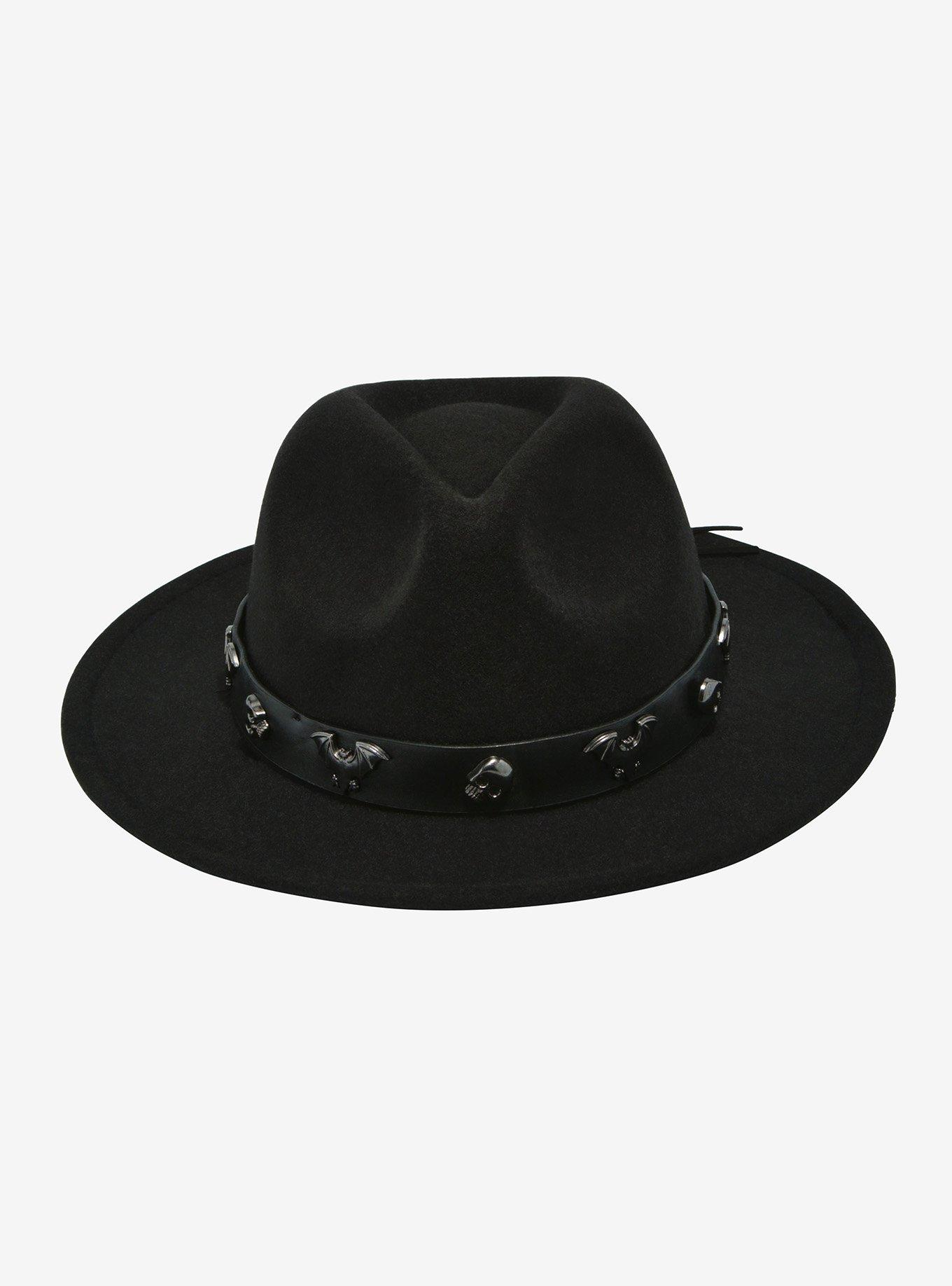 Black Bat & Skull Brimmed Hat, , alternate