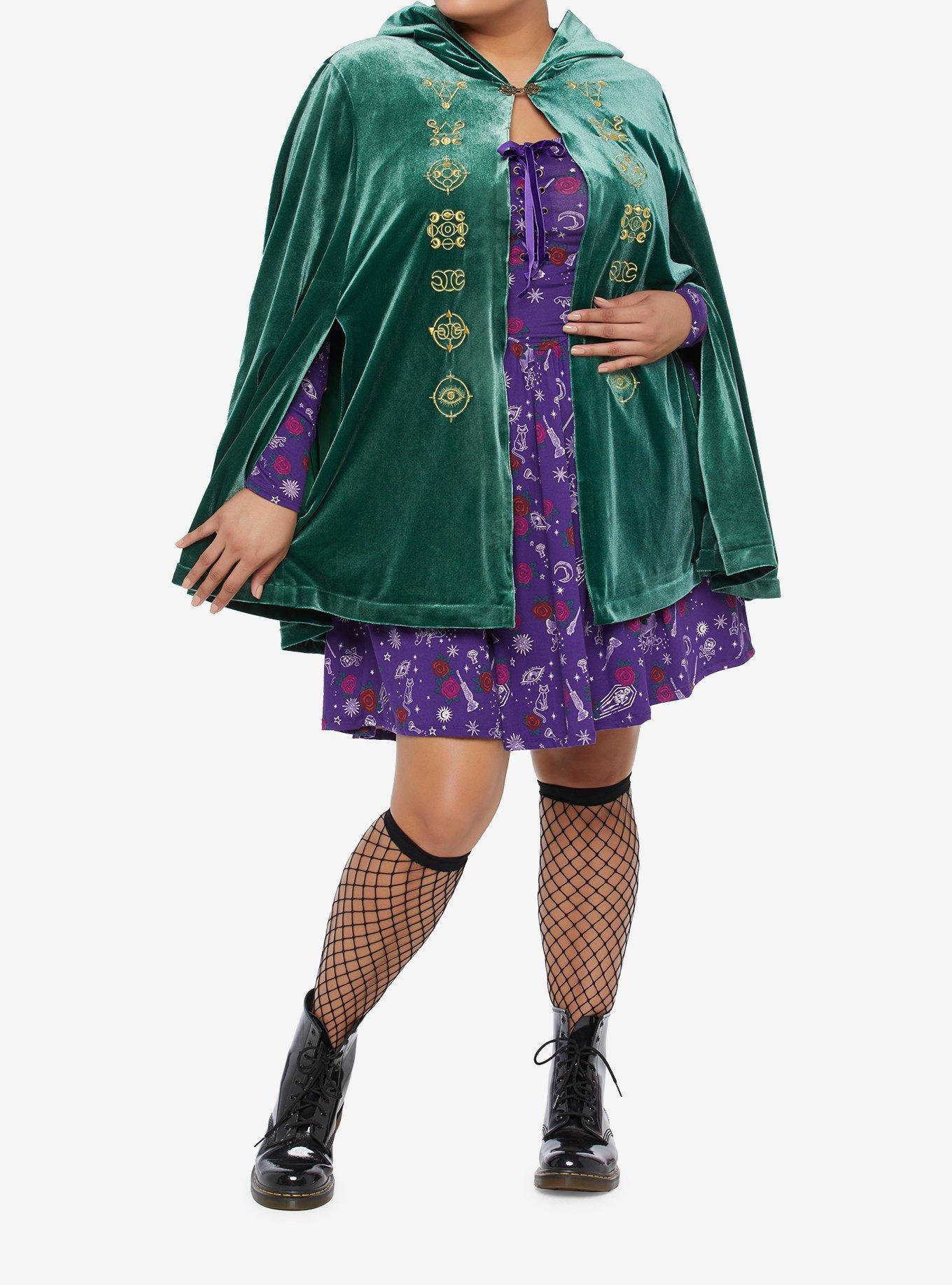 Her Universe Disney Hocus Pocus Winifred Velvet Girls Hooded Cape Plus Size, GREEN, alternate