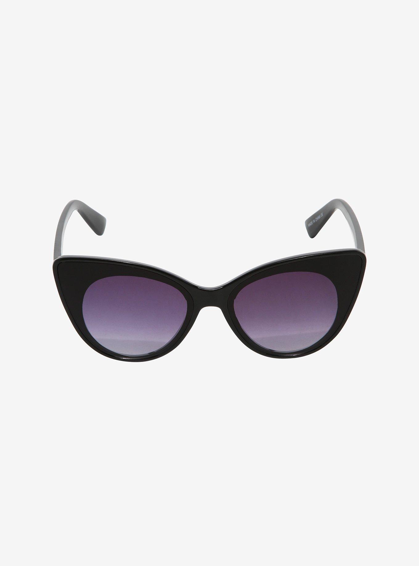 Black Retro Cat Eye Sunglasses, , alternate