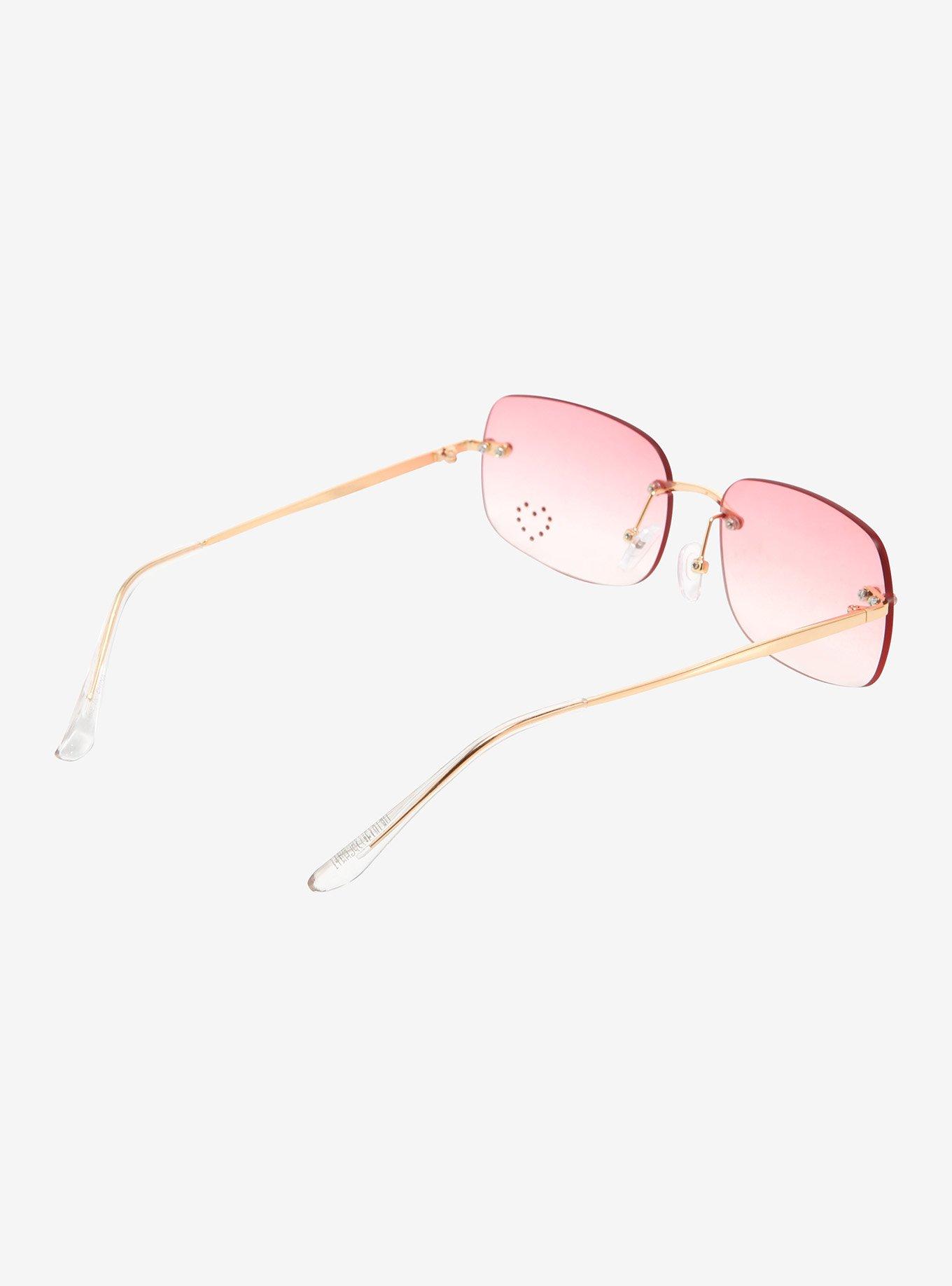 Y2K Pink Heart Rhinestone Sunglasses, , alternate