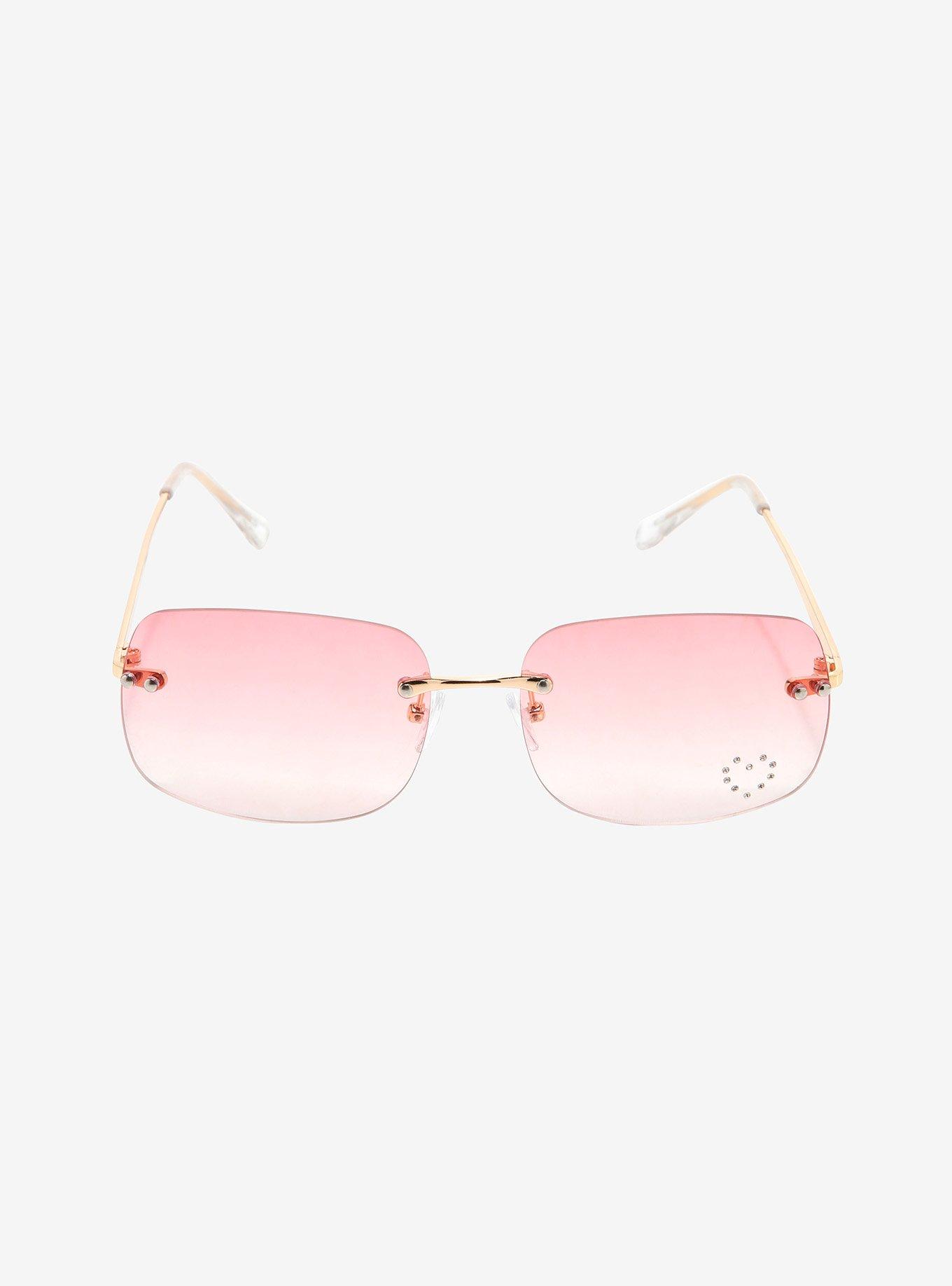 Y2K Pink Heart Rhinestone Sunglasses, , alternate
