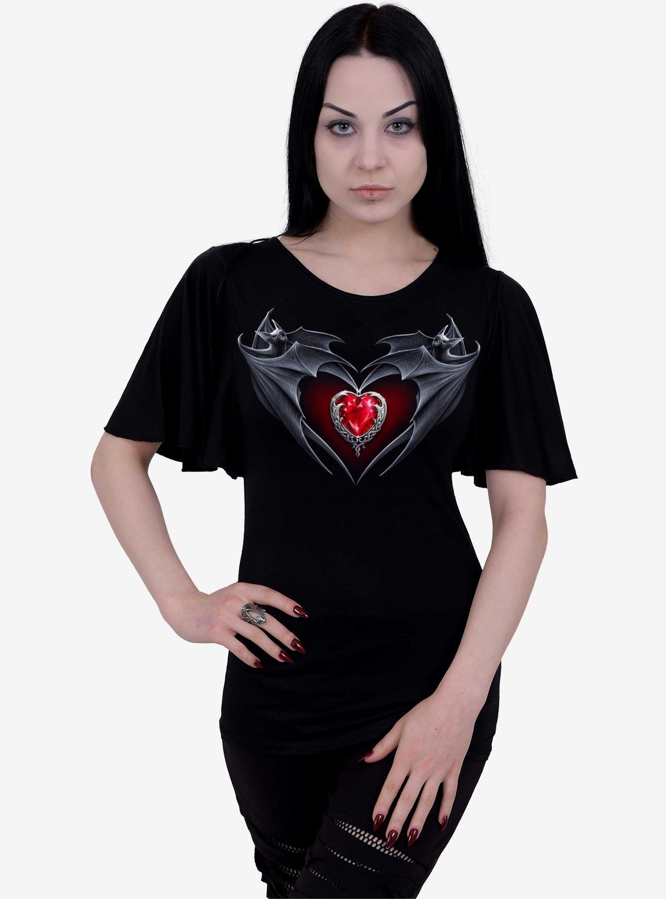 Bat's Heart Boat Neck Bat Sleeve Top Black, BLACK, alternate