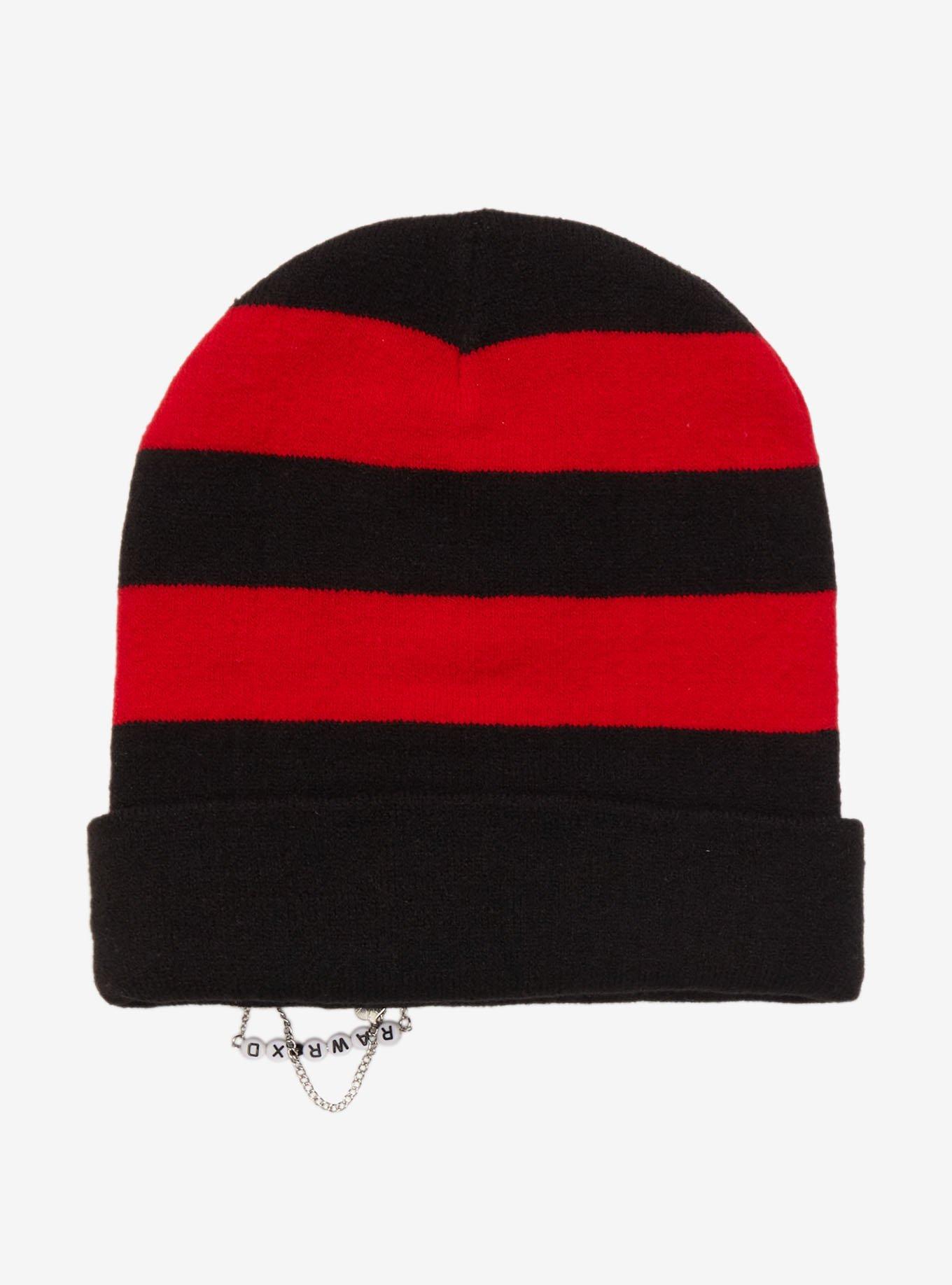 Rawr XD Black & Red Stripe Safety Pin Beanie, , alternate