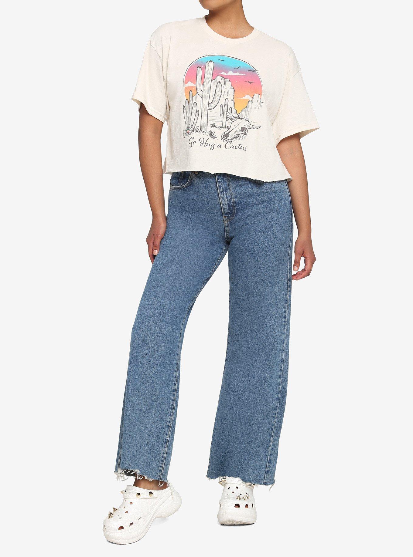 Hug A Cactus Crop Boyfriend Fit Girls T-Shirt, MULTI, alternate
