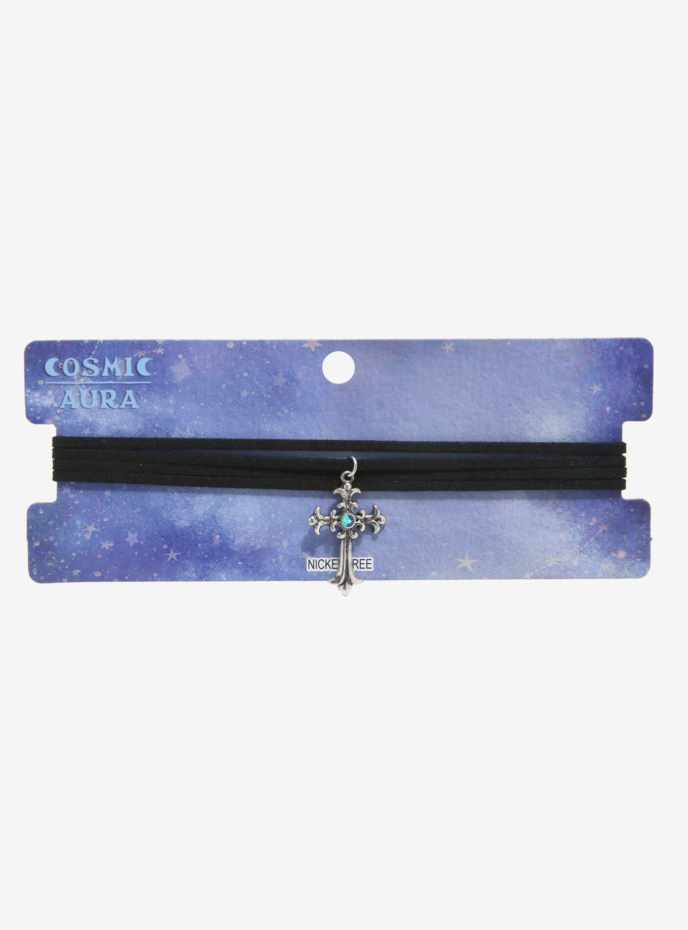 Gem Cross Suede Cord Wrap Necklace, , alternate