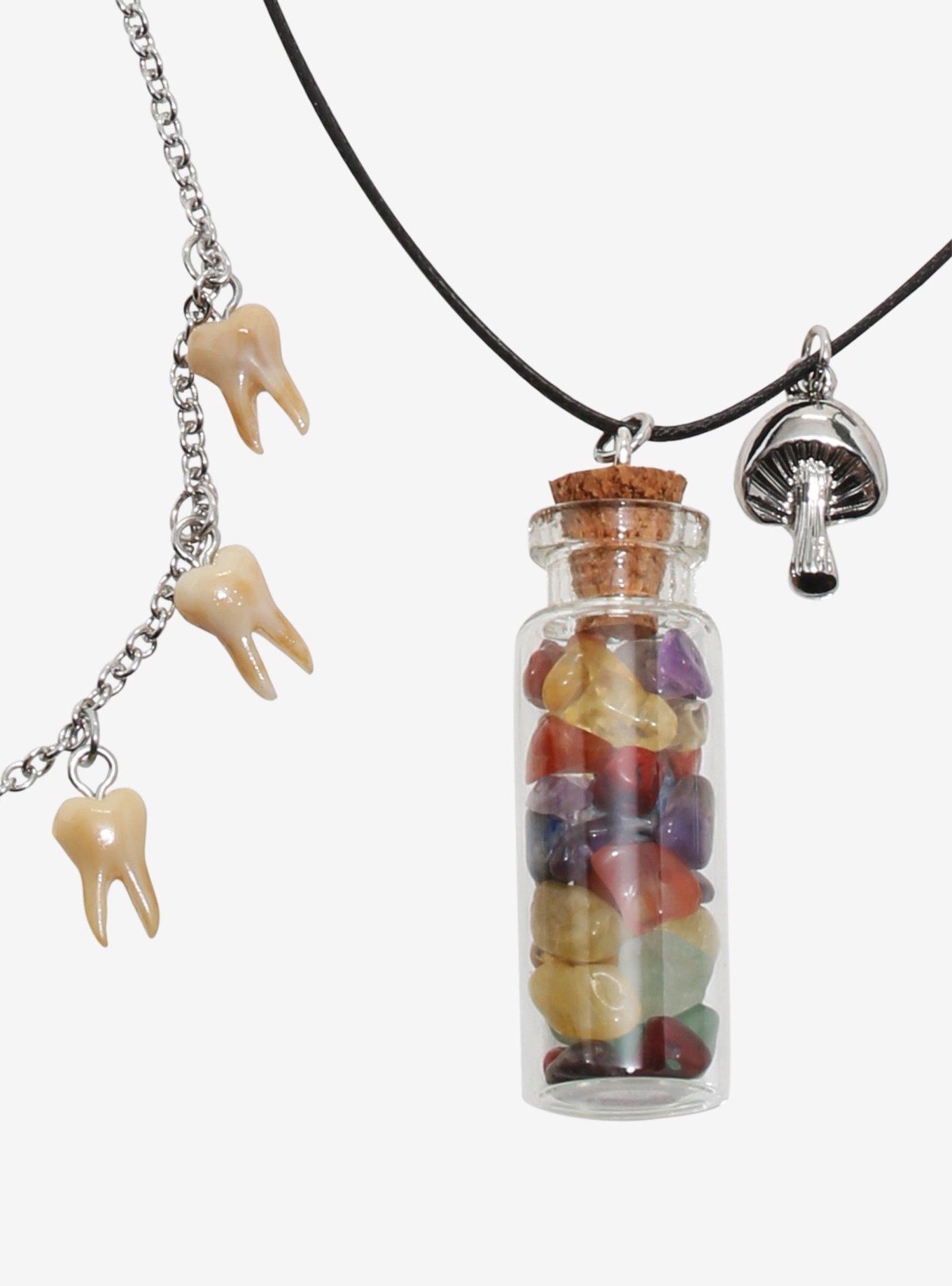 Colorful Stone Capsule Death Moth Teeth Necklace Set, , alternate