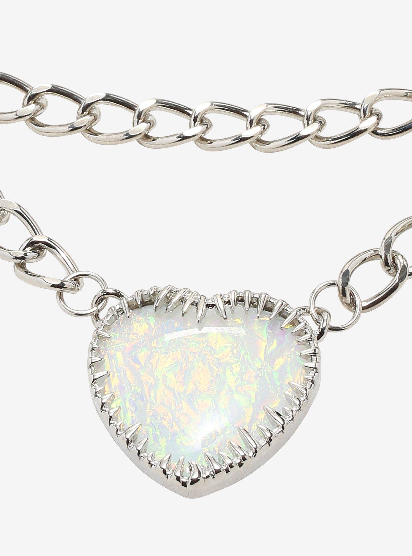 Spiky Thorn Opal Heart Chain Choker, , alternate