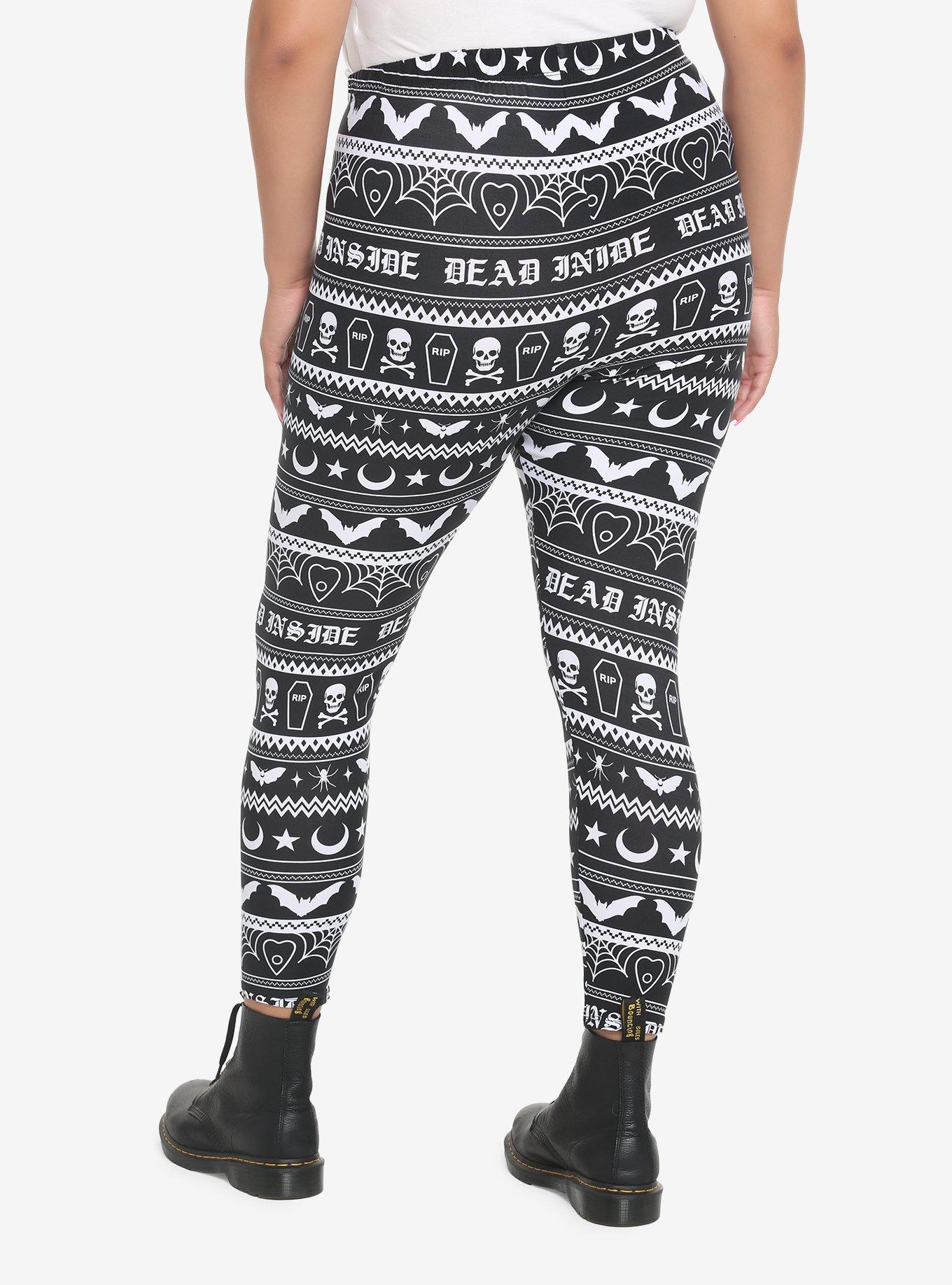Goth Fair Isle Leggings Plus Size, BLACK, alternate