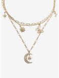Sparkle Crescent Moon Gold Charm Necklace Set, , alternate