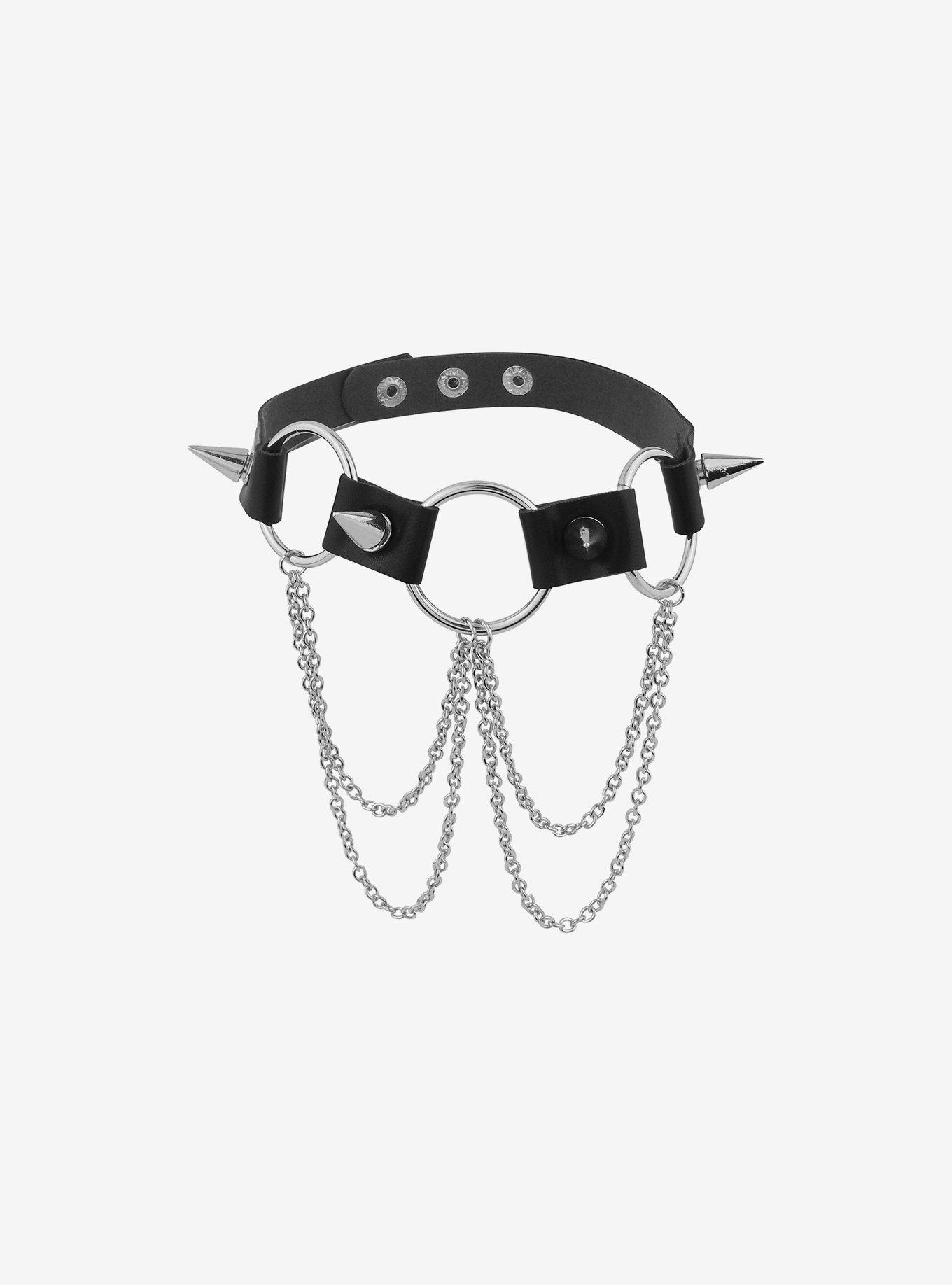 Black O-Ring Spiked Choker, , alternate