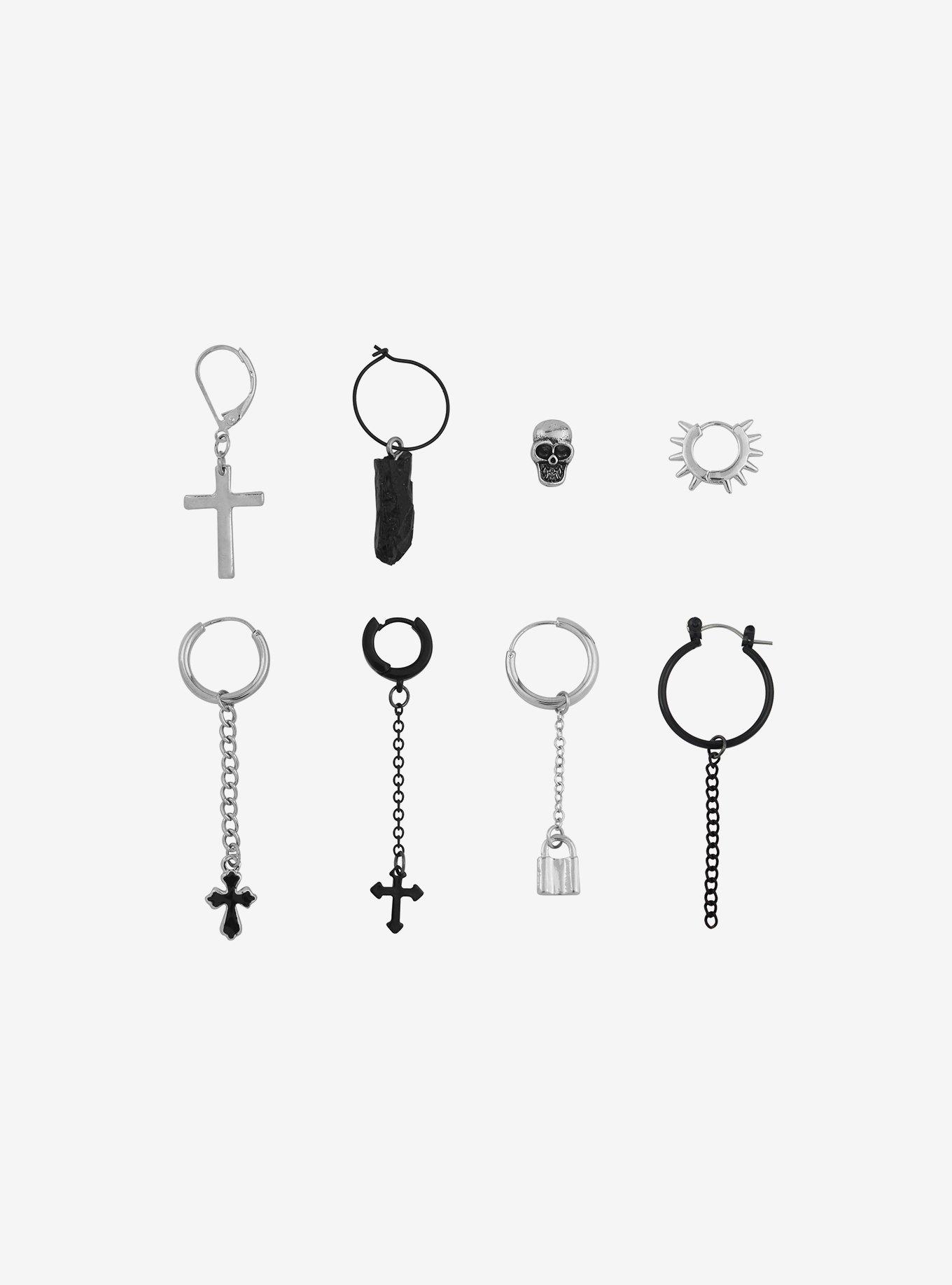 Skull Cross Mismatch Earring Set, , alternate