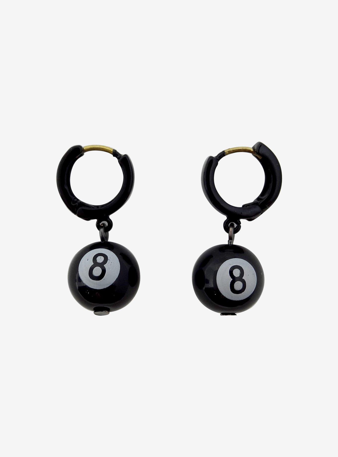 8 Ball Huggie Hoop Earrings, , alternate