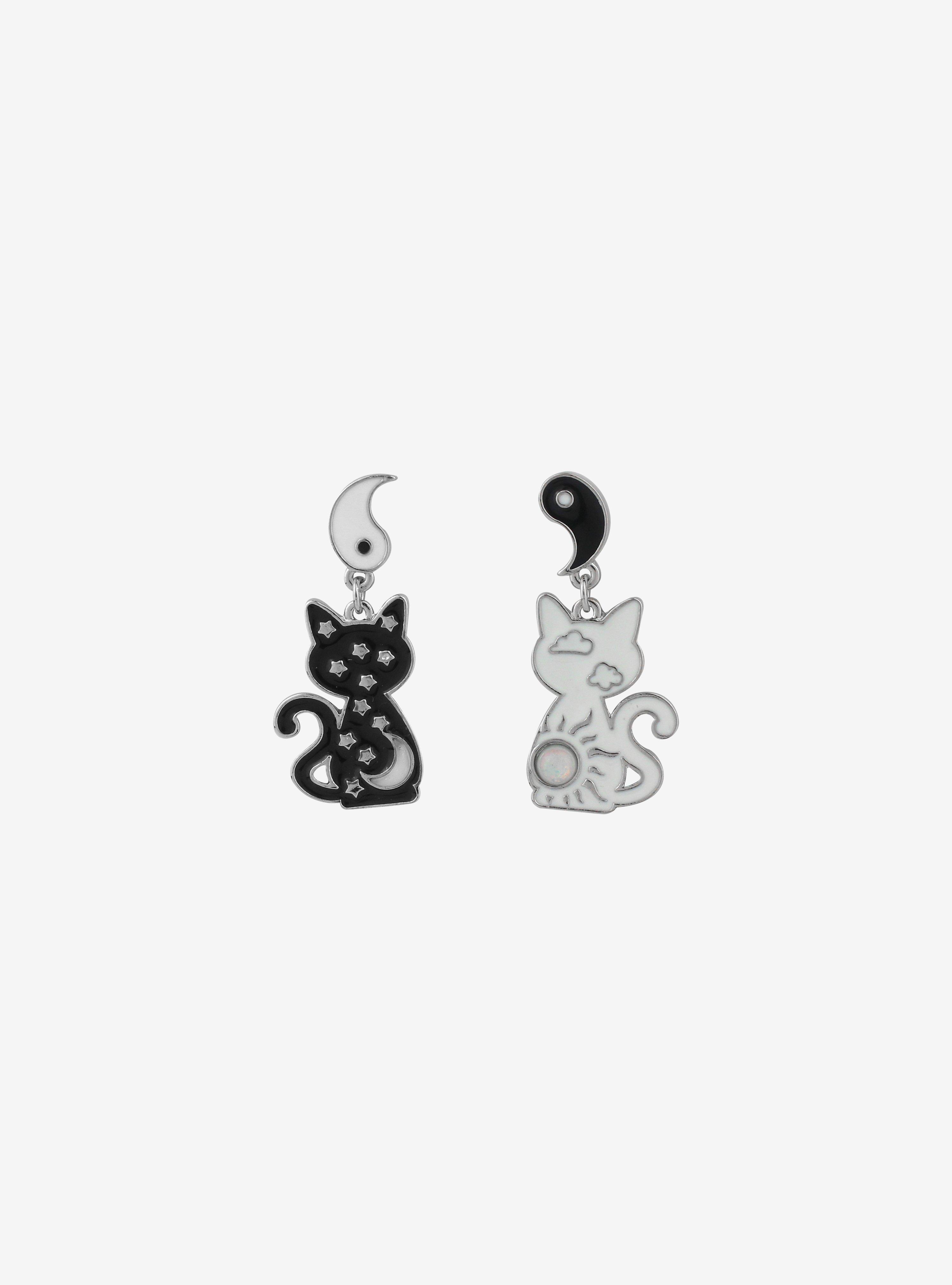 Black & White Yin-Yang Cats Mismatch Earrings, , alternate