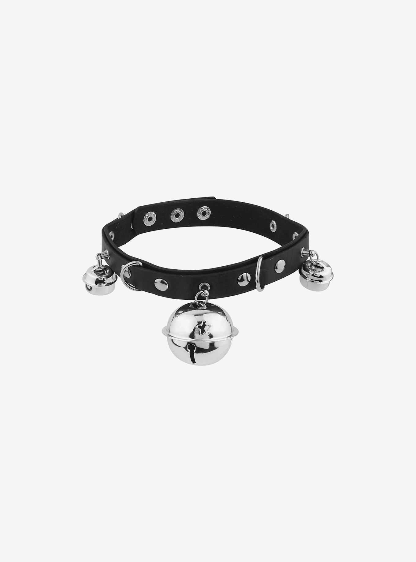 Black Faux Leather Bell Choker, , alternate