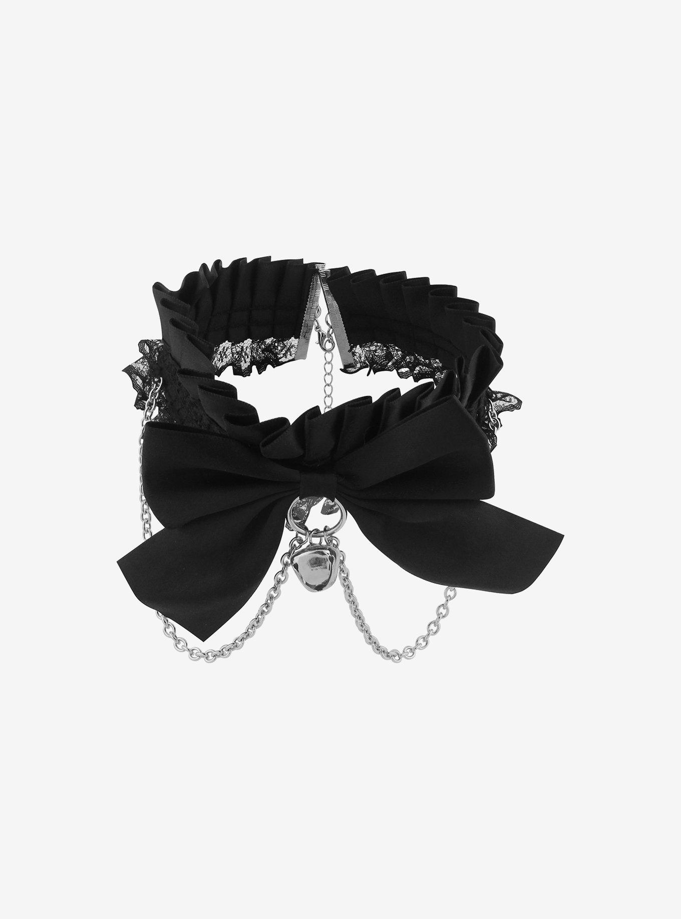 Black Ruffle Bow Bell Choker, , alternate