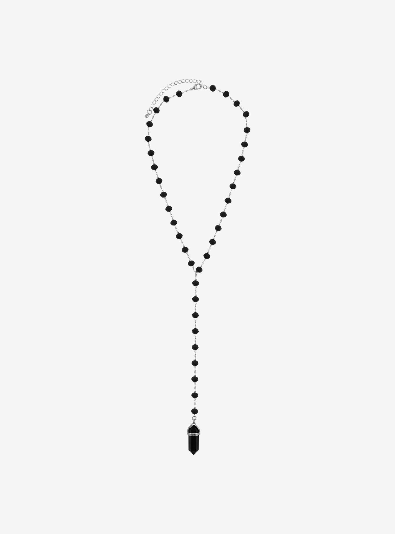 Black Beaded Crystal Necklace, , alternate