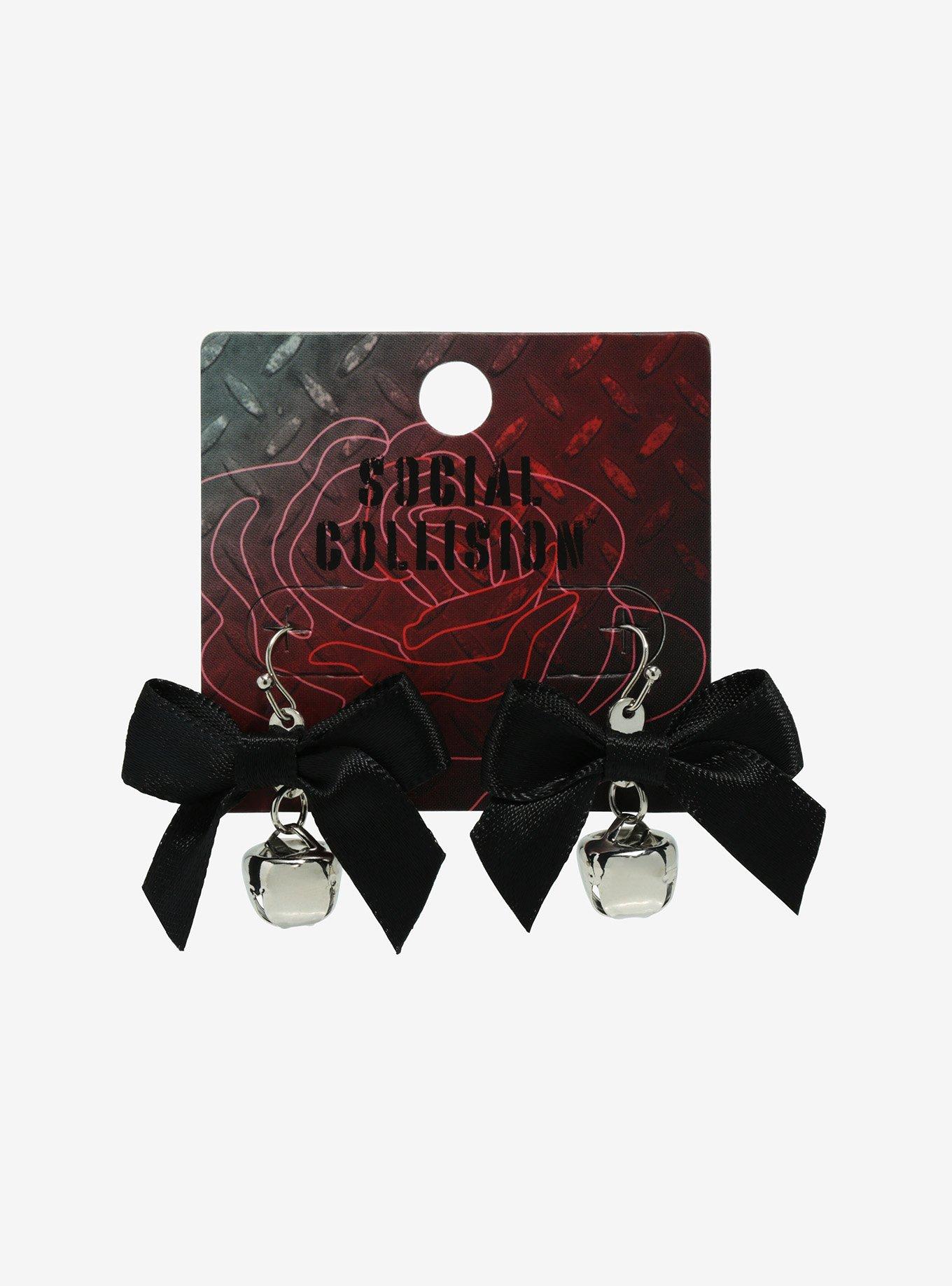 Black Bow & Bell Earrings, , alternate