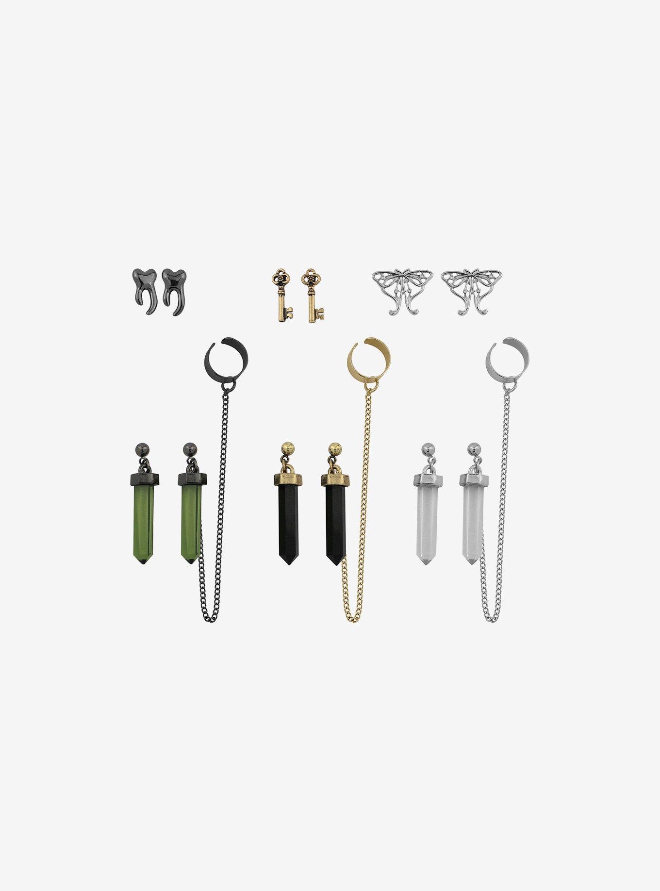 Butterfly Teeth Crystal Cuff Earring Set, , alternate