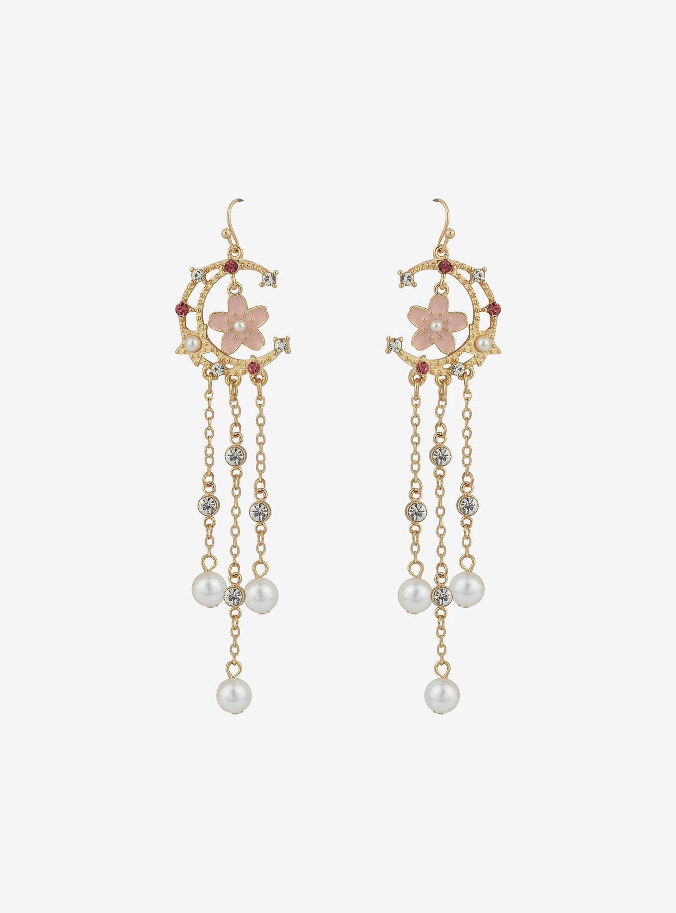 Moon Sakura Cascade Drop Earrings, , alternate