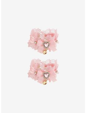Pink Rhinestone Heart Lace Bracelet Cuff Set, , hi-res