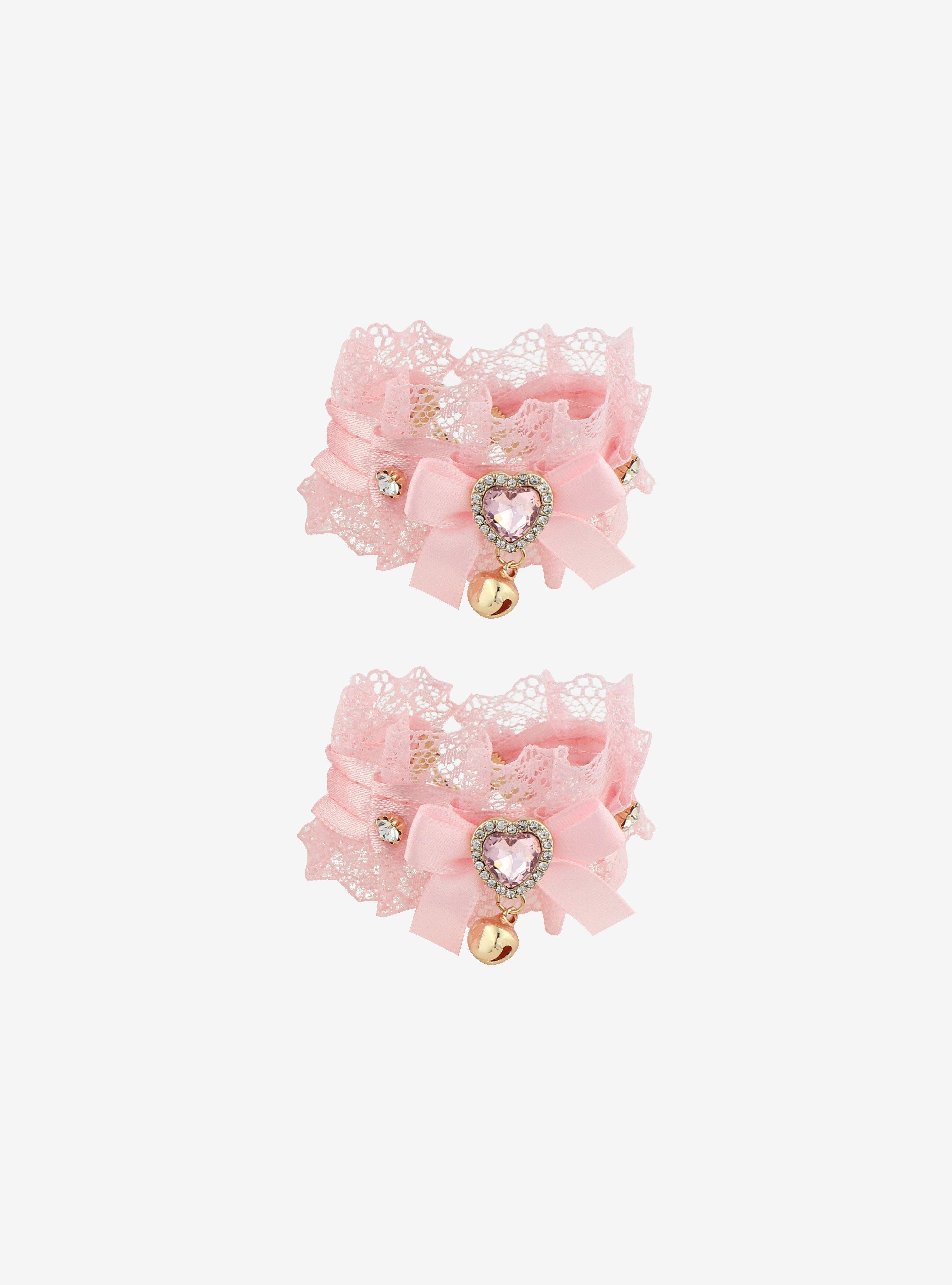Pink Rhinestone Heart Lace Bracelet Cuff Set, , alternate