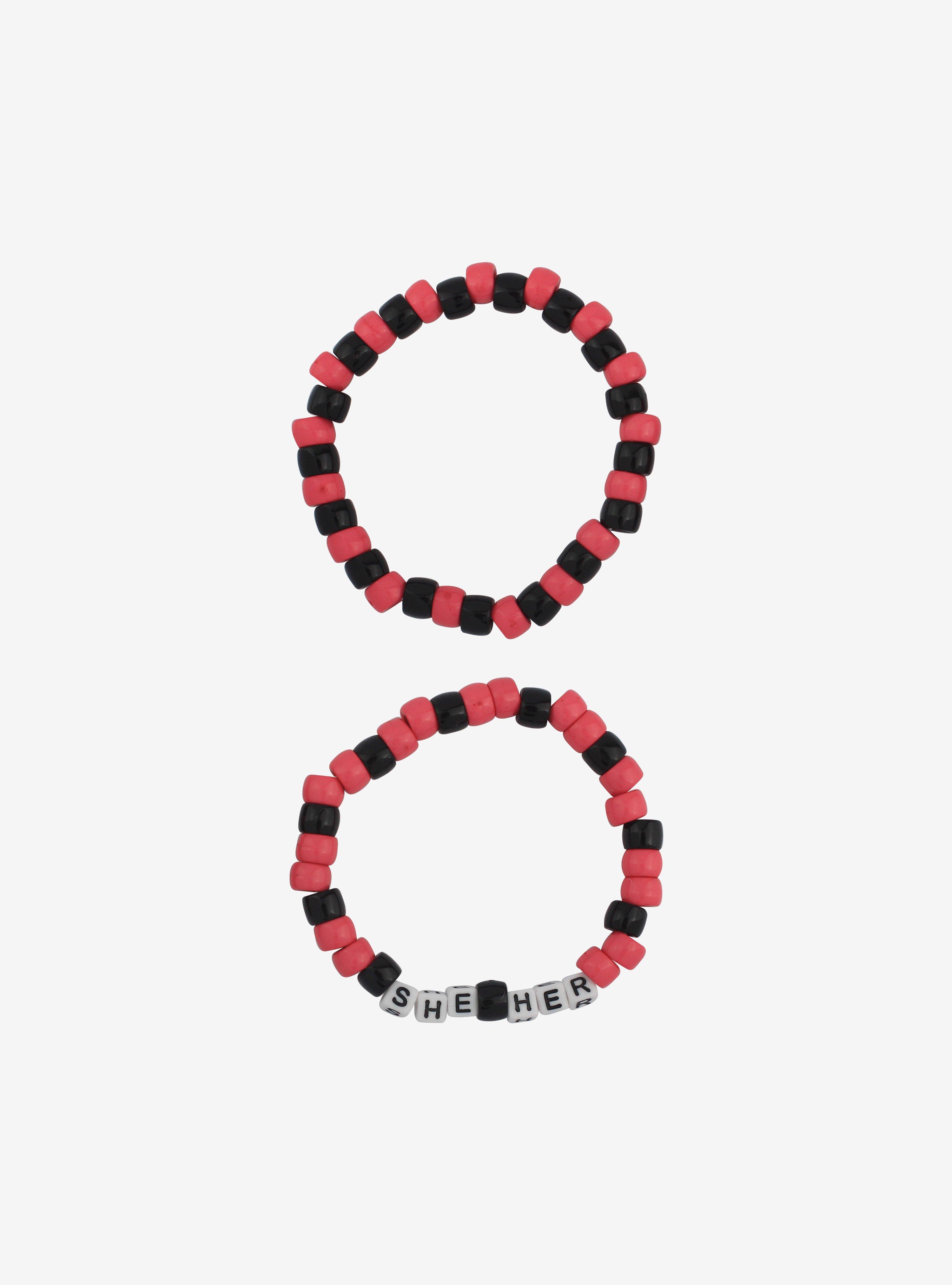 She Her Pronouns Beaded Bracelet Set, , alternate