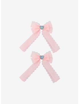 Pink Lace Heart Gem Hair Bow Set, , hi-res