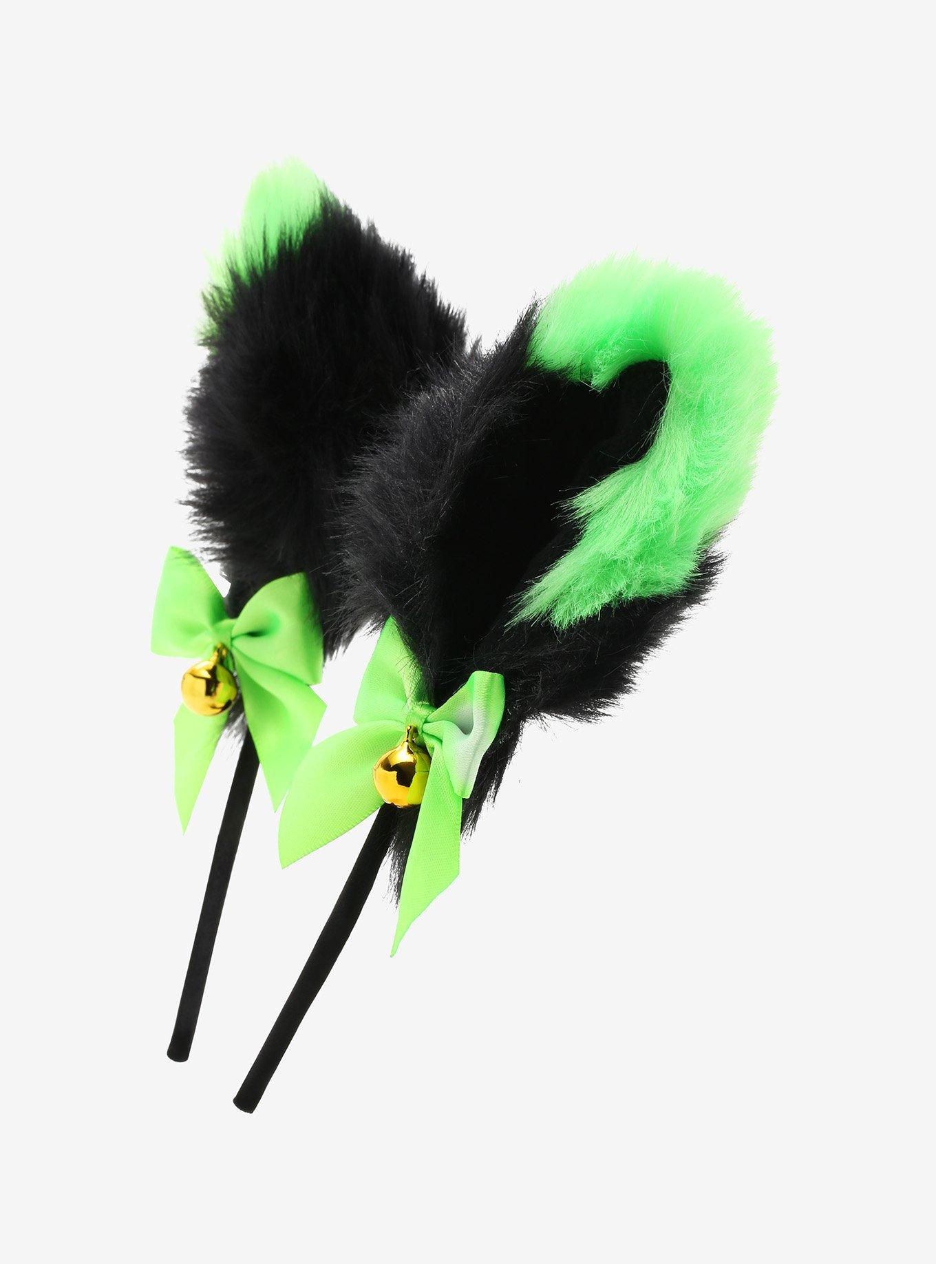 Neon Green & Black Tip Cat Ear Headband, , alternate