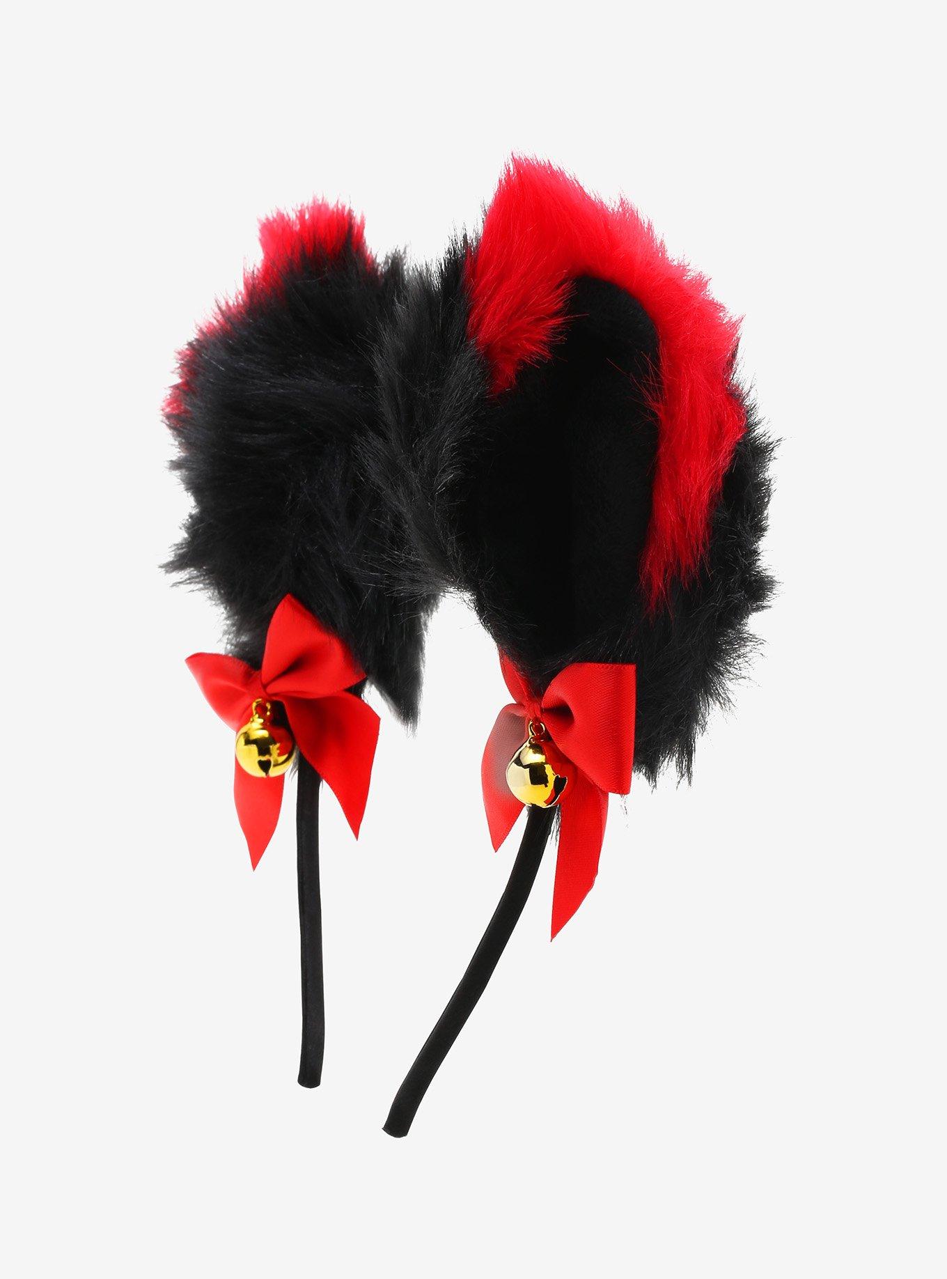 Red & Black Tip Cat Ear Headband, , alternate