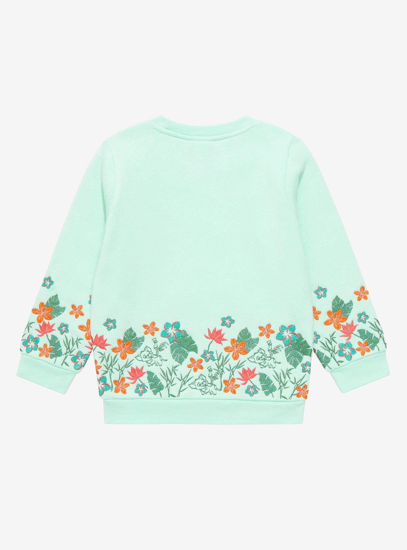 Disney Moana Embroidered Floral Toddler Crewneck - BoxLunch Exclusive, OLIVE, alternate
