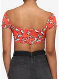 Bright Butterfly Ruched Off-The-Shoulder Girls Crop Top, RED, alternate