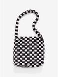 Black & White Checkered Fuzzy Tote Bag, , alternate
