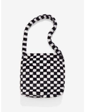 Black & White Checkered Fuzzy Tote Bag, , hi-res