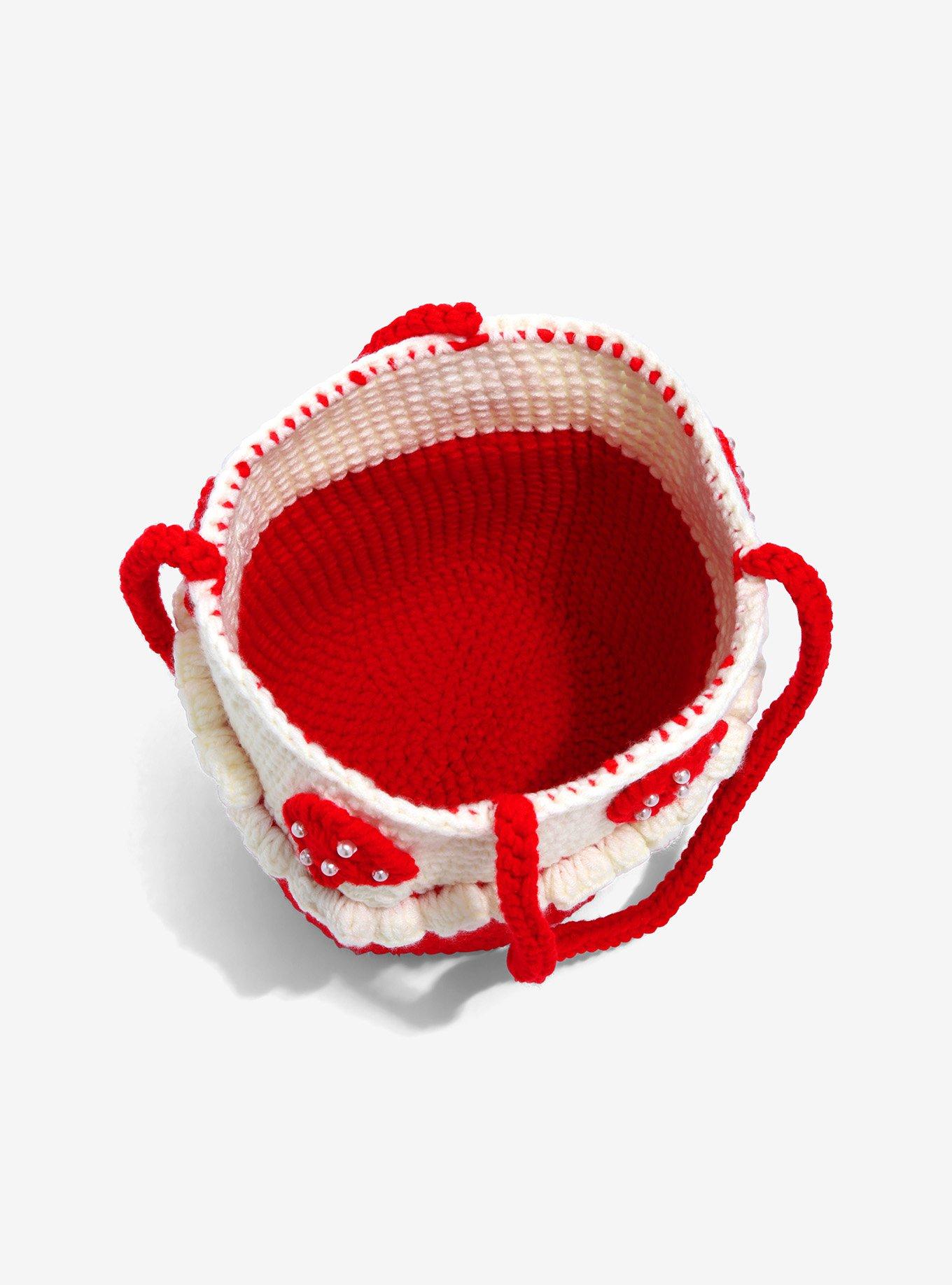 Crochet Red Mushroom Round Bucket Bag, , alternate