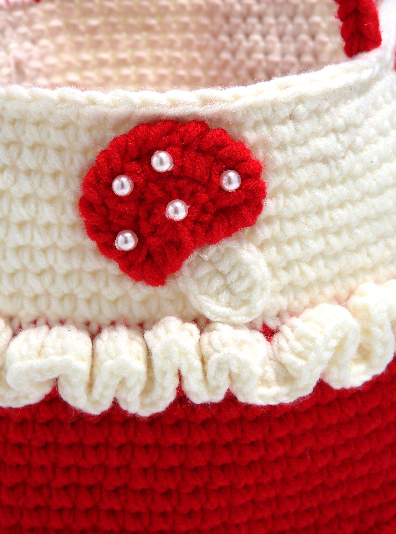 Crochet Red Mushroom Round Bucket Bag, , alternate
