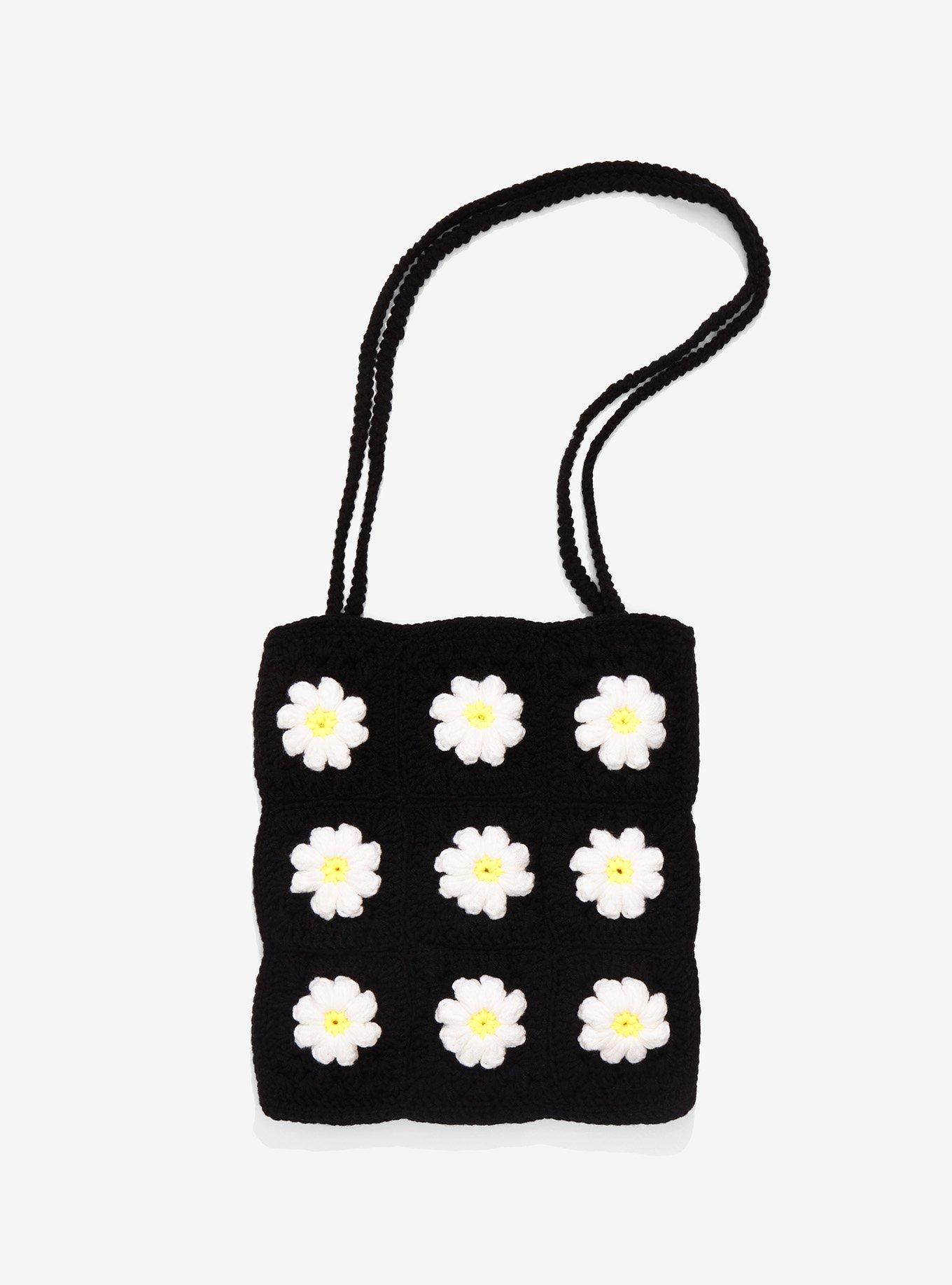 White Daisy Crochet Tote Bag, , alternate