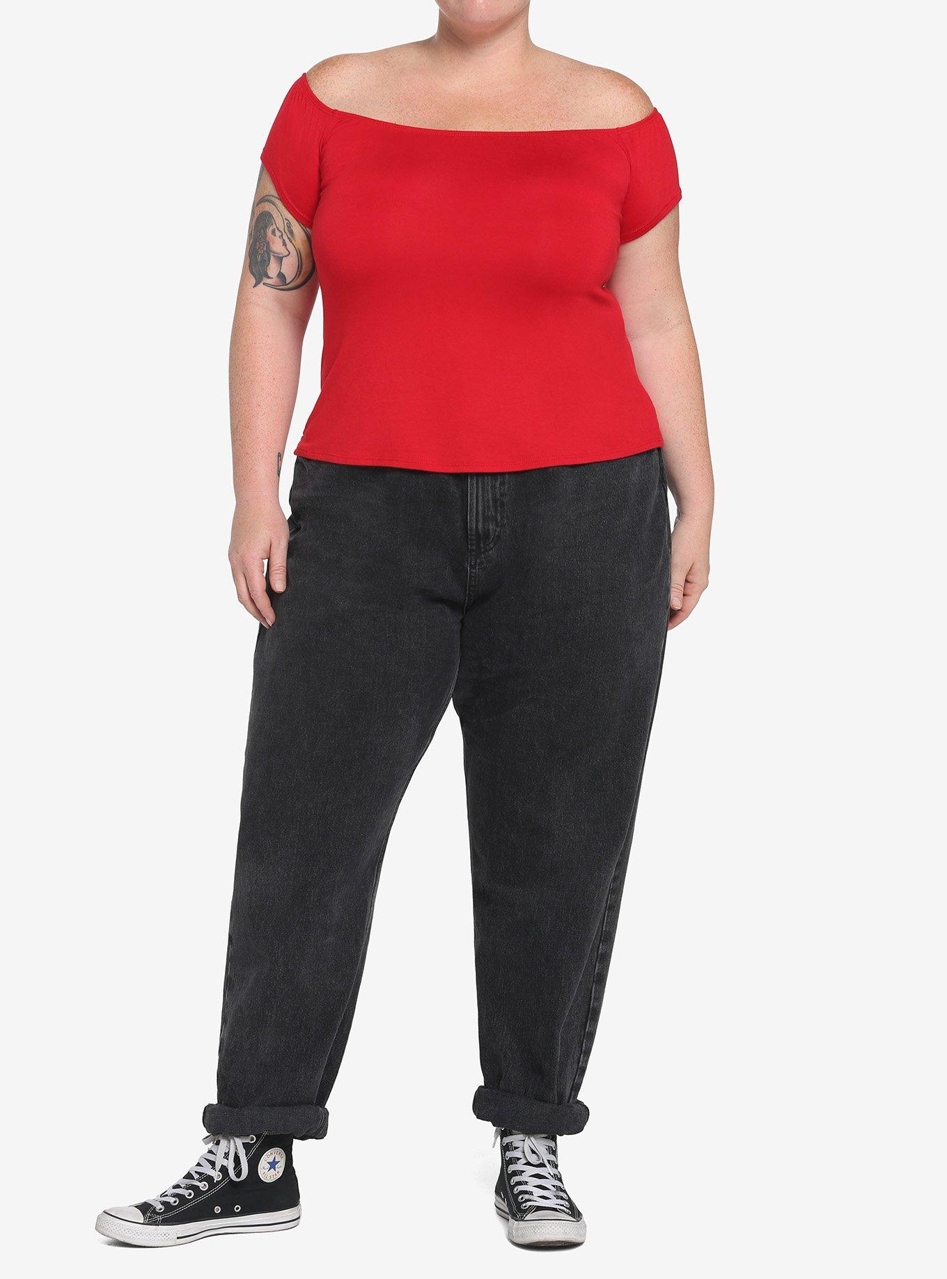 Red off the discount shoulder top plus size