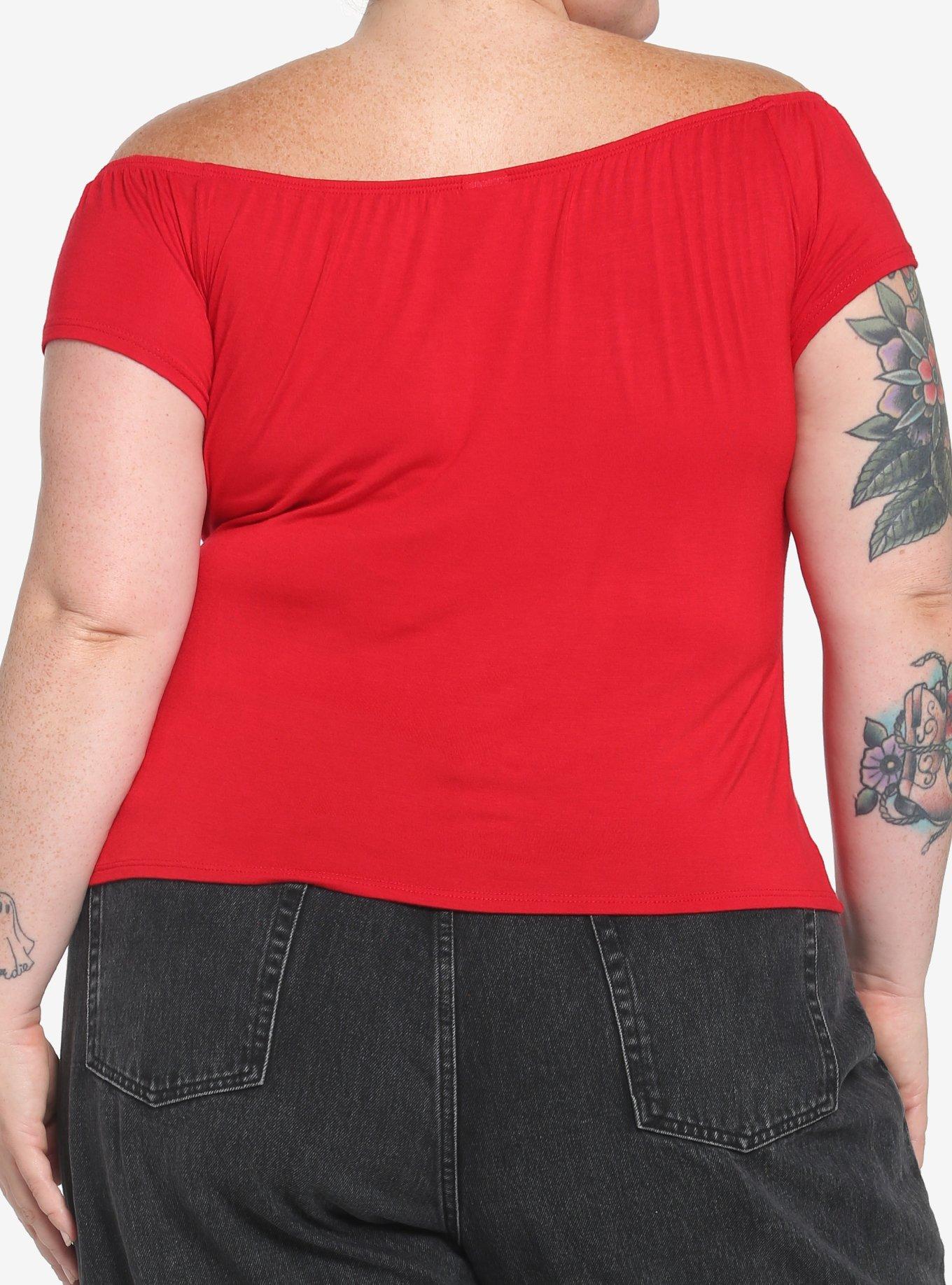Red Off-The-Shoulder Top Plus Size, RED, alternate
