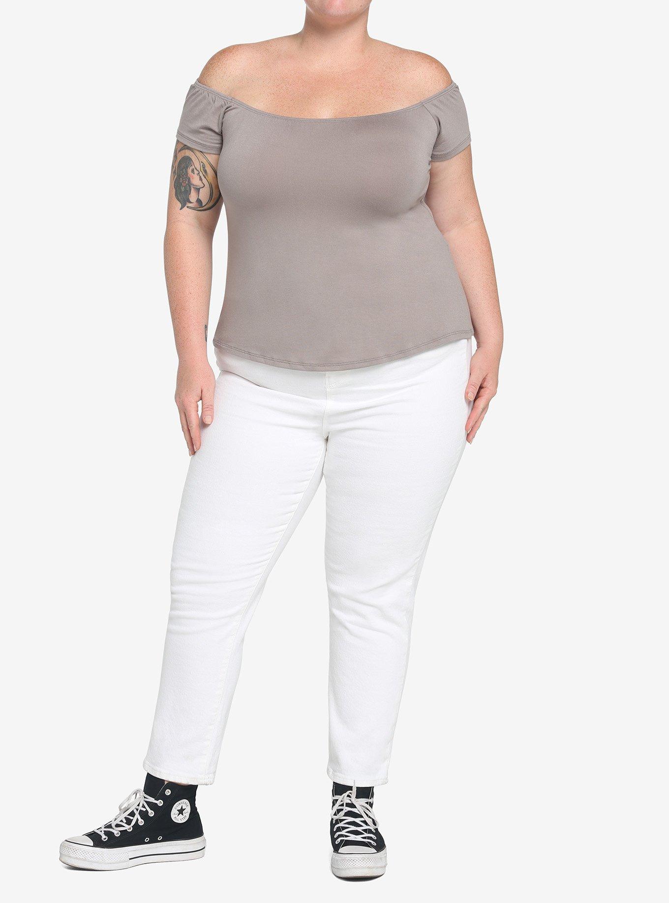 Taupe Off-The-Shoulder Top Plus Size, , hi-res
