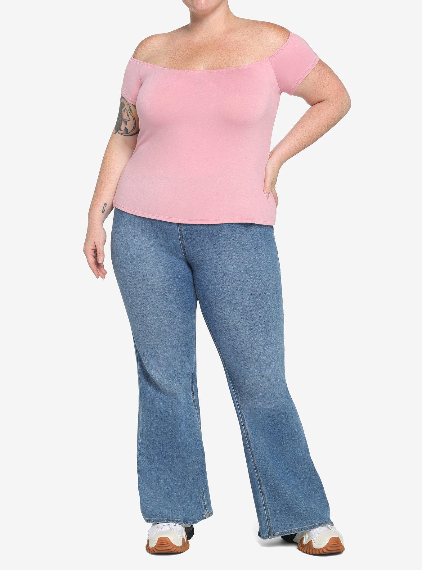 Pink Off-The-Shoulder Top Plus Size, , hi-res