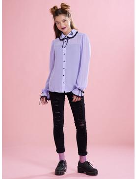 Kuromi Lavender Sheer Girls Woven Long-Sleeve Top, , hi-res